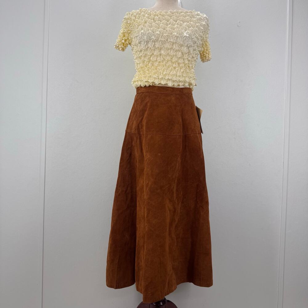 NWT Vtg Pia Rucci Suede Leather A-Line Midi Skirt Flowy Retro Rockabilly Western